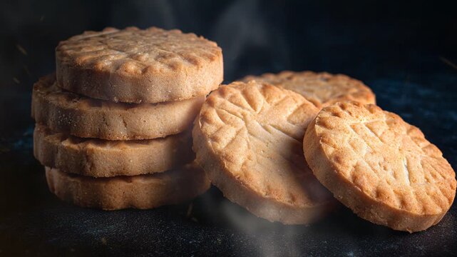 Aberffraw biscuits shortbread on dark background with smoke