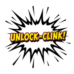 Comic Book Style Unlock-Clink! Explosion with Black Rays