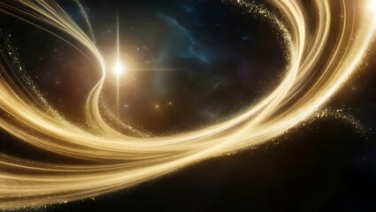 Radiant golden dust trails flowing like energy streams, weaving across a dark cosmic-inspired background with glowing highlights.