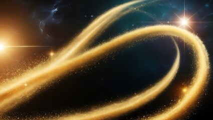 Radiant golden dust trails flowing like energy streams, weaving across a dark cosmic-inspired background with glowing highlights.