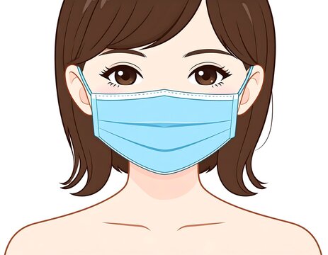 Anime-Style Woman Wearing a Face Mask: Protection and Prevention Concept
