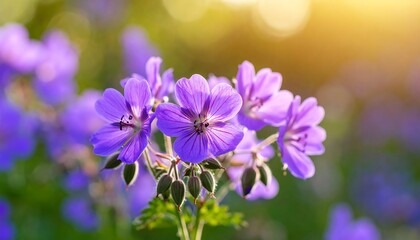 Fototapeta premium Floral beauty featuring purple wildflowers in a natural sunlit setting