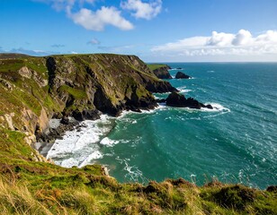 Coastal cliffs and waves