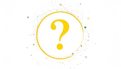 A yellow question mark encircled by a subtle network of lines and dots