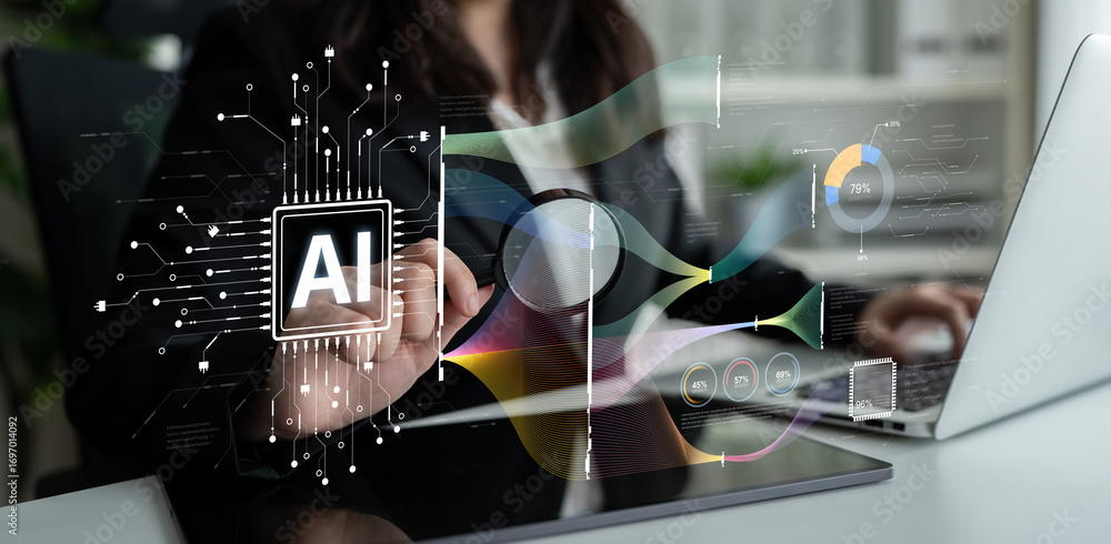 Poster ai assistant brain processor with llm technology, big data, machine learning, generative ai for busi