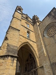 Gothic entrance of San Vicente Martir parish church in San Sebastian, historic Catholic temple and landmark in Donostia, Basque Country, Spain