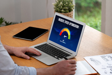 Computer software evaluating website loading speed. Concept of improving website loading speed brisk.