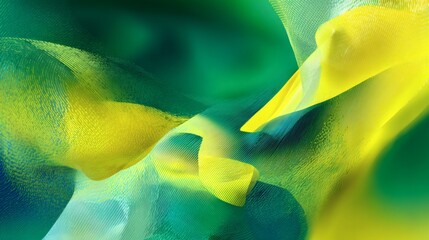 Vibrant Abstract Dynamic Background with Flowing Organic Shapes in Brazilian Flag Colors