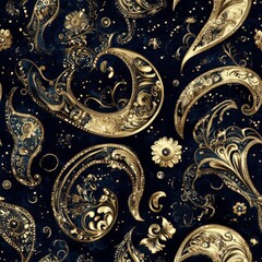 A gold and black paisley patterned fabric