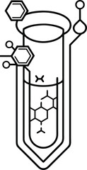 outline of chemical formula above test tube.
