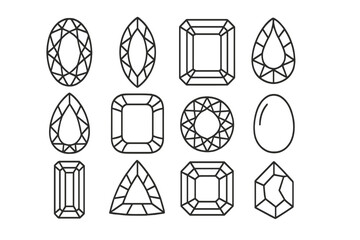 Gemstone Cut Icons. Line style icons of gemstone cuts and shapes: oval cut gemstone, marquise gemstone, emerald cut, pear shape