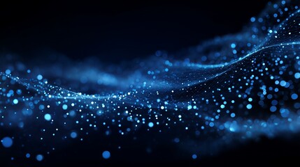 Dynamic blue abstract digital network grid with glowing particles, representing futuristic data flow and connectivity in a dark space.