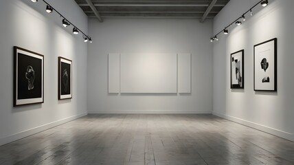 Obraz premium Minimal White Art Gallery Wall with Spotlights