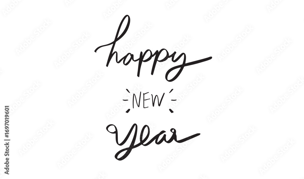 Aufkleber happy new year text font calligraphy hand written lettering script black color object happy new year