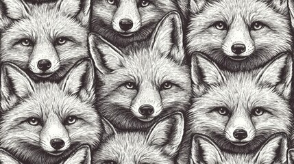 A black and white drawing of a fox with its head turned to the side