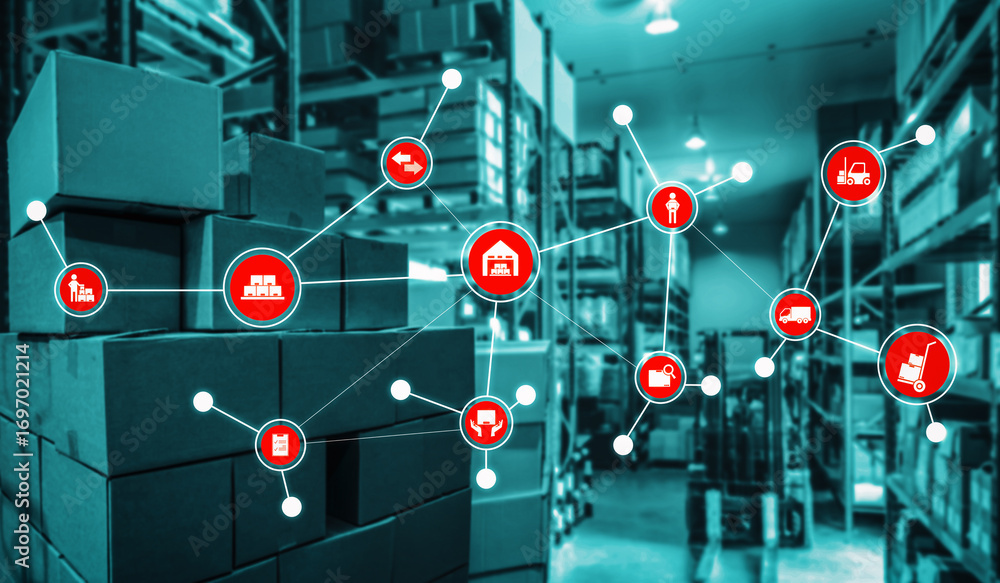 Poster smart warehouse management system with innovative internet of things technology to identify package 