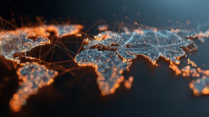 Dynamic global network connects continents with vibrant digital connections, visualizing worldwide data flow and future innovation.