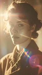 Portrait of a woman in sepia tones with lens flare