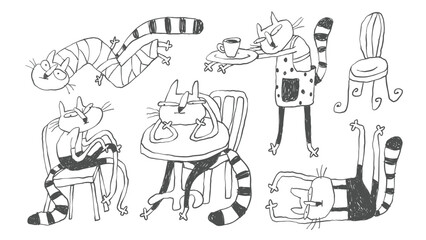 Obraz premium Funny hand drawn doodle cats cartoon illustration