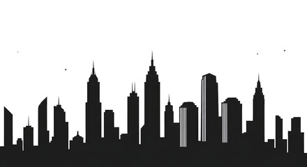 Black silhouette of a city skyline with tall buildings isolated background isolated on transparent background