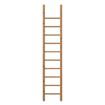 Tall wooden ladder with ten rungs isolated on transparent background isolated background