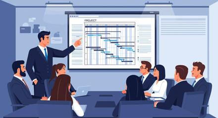 Project Timeline Discussed During Corporate Meeting Presentation