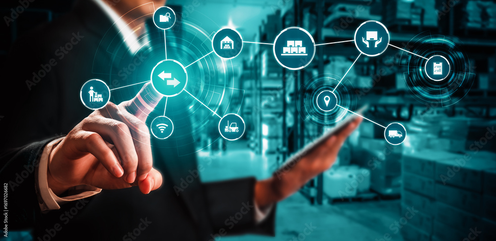 Poster smart warehouse management system with innovative internet of things technology to identify package 