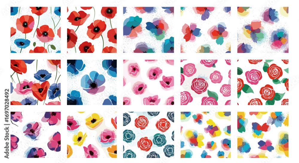 Aufkleber assorted floral patterns with watercolor style in various color schemes