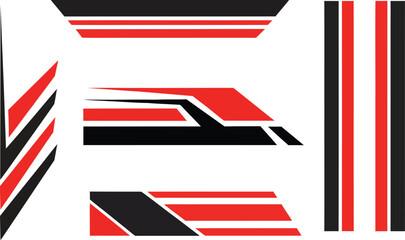 Racing stripe decal vector set in red and black automotive design