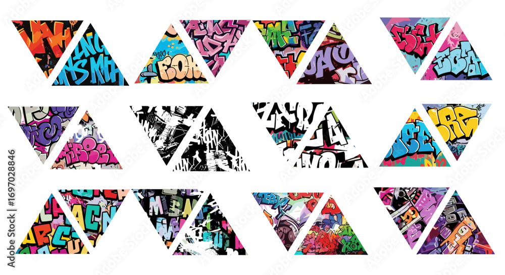 Aufkleber arrangement of triangular graffiti segments in a repeating pattern art