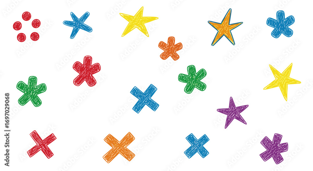 Aufkleber a colorful array of hand drawn stars and asterisk shapes scattered about