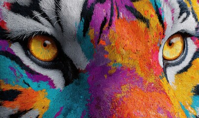 Close-up vibrant tiger eyes and face