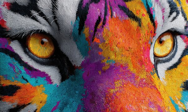 Close-up vibrant tiger eyes and face