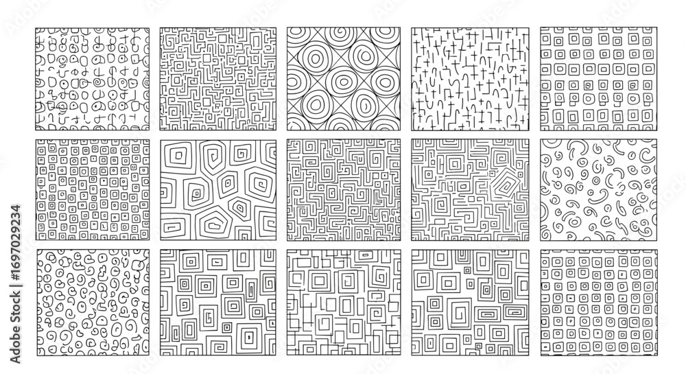 Poster fifteen black and white abstract patterns in rectangular arrangements