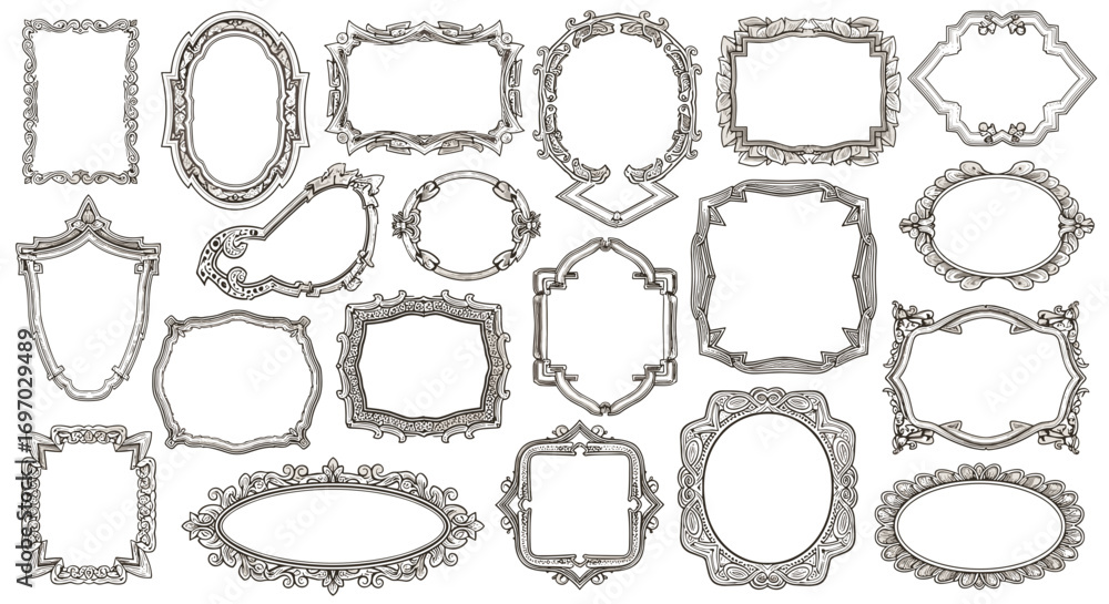 Poster collection of intricately designed decorative frames in various shapes