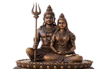 Hindu bronze statue of Lord Shiva and Goddess Parvati with Trishul, representing divine union and spiritual harmony