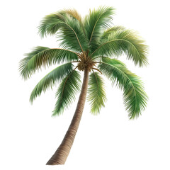 Green Palm Tree Isolated on White Background. Palm Tree with Green Leaves on Transparent Background