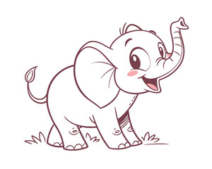 Adorable Cartoon Elephant with Upward Trunk Symbolizing Good Luck and Happiness in Childrens Illustration Style