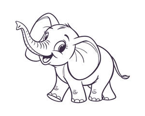 Adorable Cartoon Elephant Illustration Ready for Coloring Pages and Childrens Books Designs Simple Black and White Outline