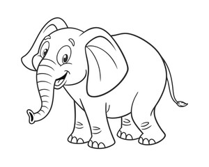 Cute Cartoon Elephant Outline Illustration for Childrens Coloring Book and Educational Materials Black and White Animal Drawing