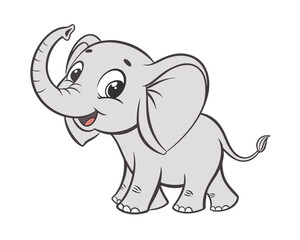 Cute Cartoon Elephant Illustration on White Background Childrens Design Element Animal Clipart for Kids