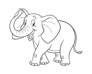 Cartoon Elephant Illustration for Childrens Coloring Book Cute Animal Line Art Design African Wildlife Theme Playful Vector Drawing Black and White