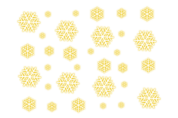 Yellow and white snowflakes on black background