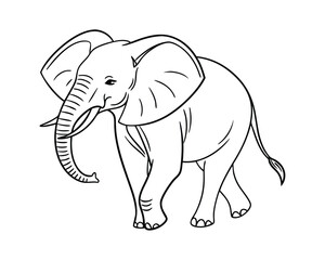 Elegant African Elephant Outline Illustration Wildlife Animal Safari Drawing Line Art Conservation Mammal Gentle Giant Graphic Design Element Minimalist Style Black and White