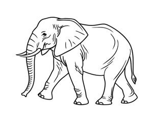 African Elephant Illustration Black and White Outline Walking Wildlife Conservation Endangered Species Graphic Design Animal Artwork Educational Material Mammal Drawing