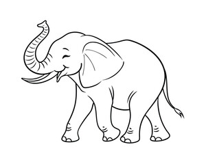 Cheerful Elephant Line Art Illustration for Coloring Books and Childrens Activities Animal Outline Drawing