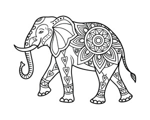 Ornate Elephant Line Art Illustration for Coloring Books and Creative Designs Beautiful Animal Decoration Detailed Outline for Relaxation