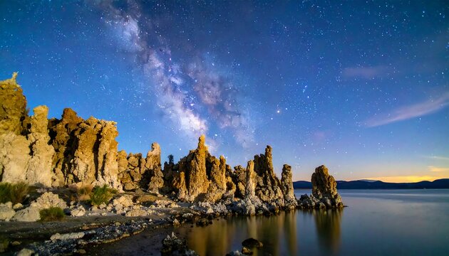 Night sky over unique rock formations