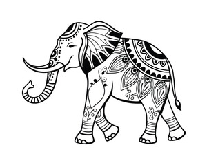 Detailed Elephant Vector Illustration Intricate Black and White Design Symbolic Significance Cultural Representation Artistic Elephant Image Line Art Elephant for Prints and Designs