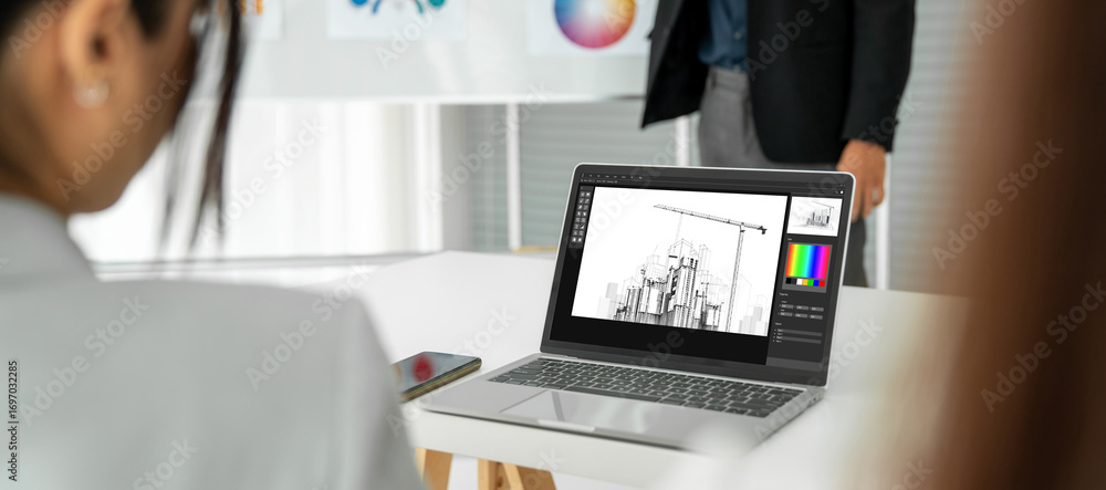 Poster architectural design modish software application for architect business and professional designer